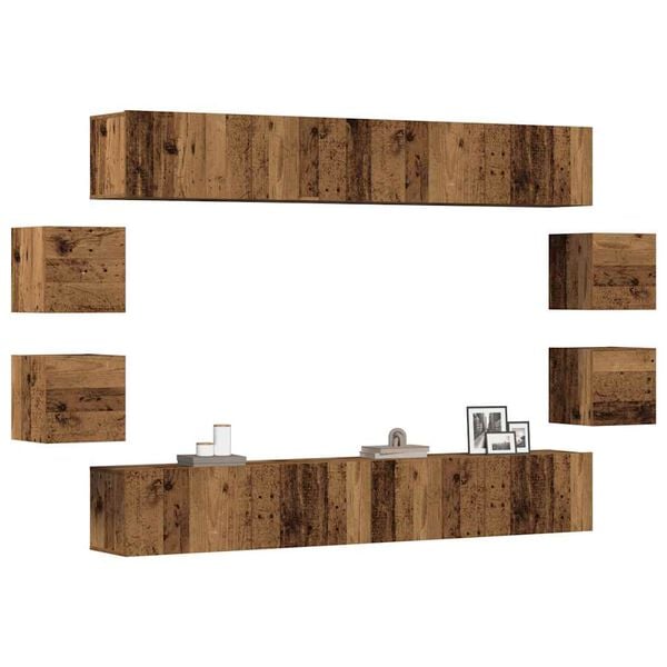 vidaXL 8-tlg. TV-Schrank-Set Wandmontage Altholz-Optik Holzwerkstoff