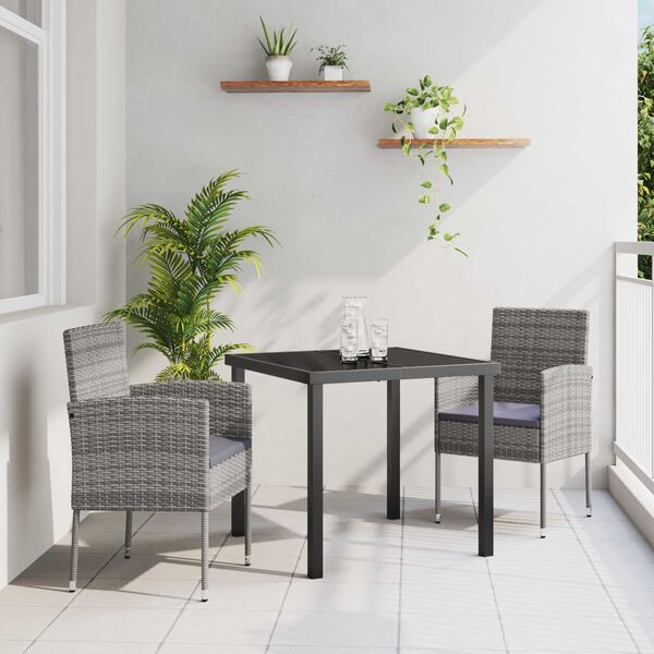 vidaXL Garten Essgruppe mit Kissen 3 pcs Grau Poly-Rattan