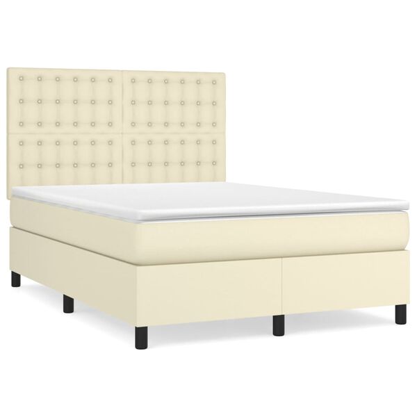 vidaXL Boxspringbett mit Matratze Creme 140x190 cm Kunstleder