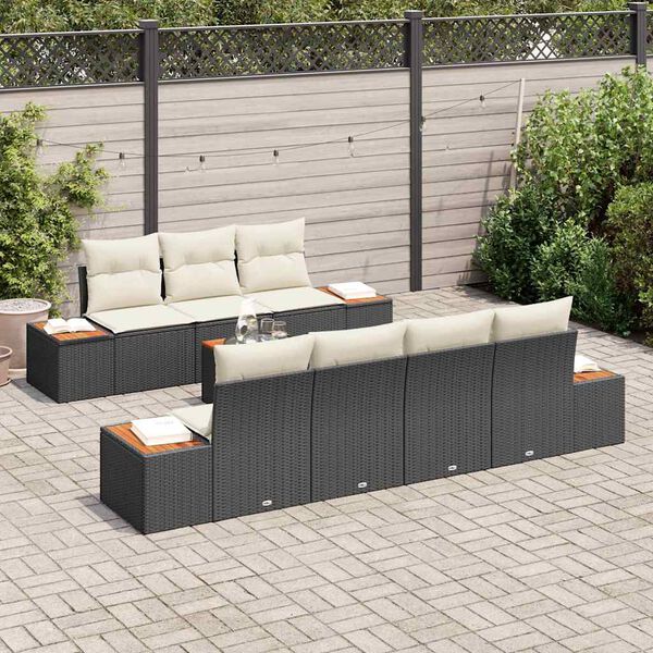 vidaXL Gartensofa-set mit Kissen 8 pcs Schwarz Poly Rattan