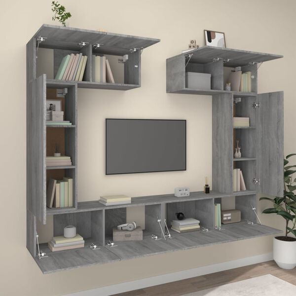 vidaXL 6-tlg. TV-Schrank-Set Grau Sonoma Holzwerkstoff