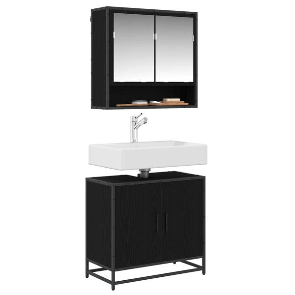 vidaXL Waschbeckenschrank mit T&uuml;r Schwarz Eichen-Optik 65 x 33 x 60 cm