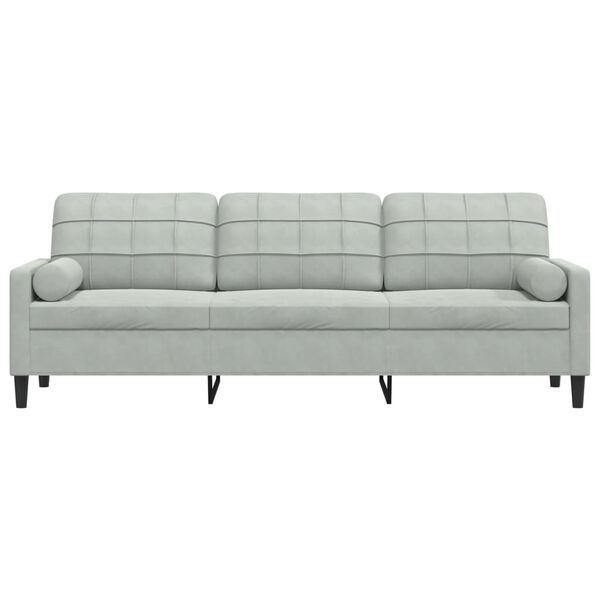 vidaXL Sofa 3-Sitzer mit Zierkissen Hellgrau 210 cm Samt