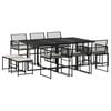vidaXL 11-tlg. Garten-Essgruppe mit Kissen Schwarz Poly Rattan