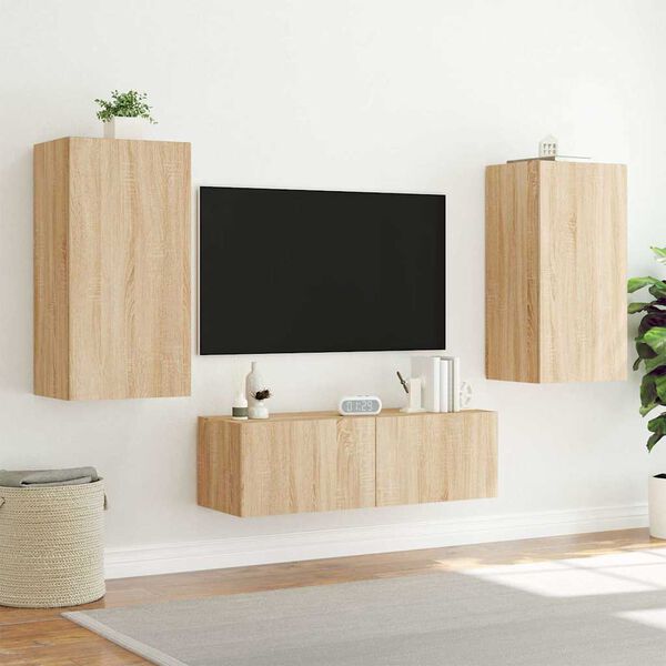 vidaXL TV-Wandschrank mit LED-Leuchten Sonoma-Eiche 40,5x35x80 cm