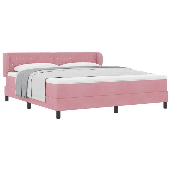vidaXL Boxspringbett mit Matratze mit Kopfteil Rosa 180 x 200 cm Samt