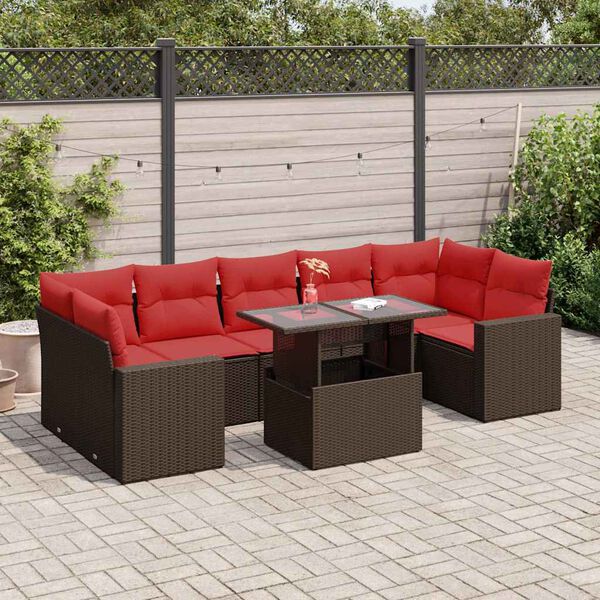 vidaXL 8-tlg. Garten-Sofagarnitur mit Kissen Braun Poly Rattan Akazie