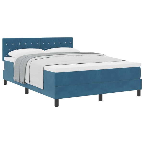 vidaXL Boxspringbett mit Matratze Dunkelblau 140 x 200 cm Samt