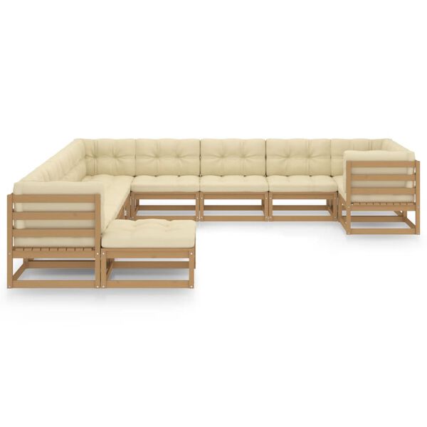 vidaXL 11-tlg. Garten-Lounge-Set mit Kissen Honigbraun Massivholz