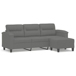vidaXL 3-Sitzer-Sofa mit Hocker Dunkelgrau 180 cm Mikrofasergewebe