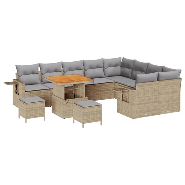 vidaXL Gartensofa-set mit Kissen 12 pcs Beige und Hellgrau Poly-Rattan