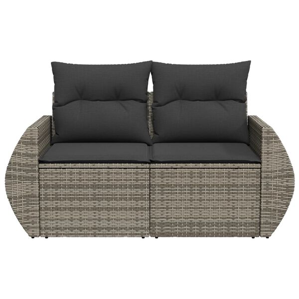 vidaXL Gartensofa 2-Sitzer mit Kissen Grau Poly Rattan