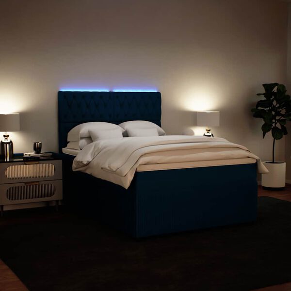vidaXL Boxspringbett mit Matratze Blau 140x200 cm Samt