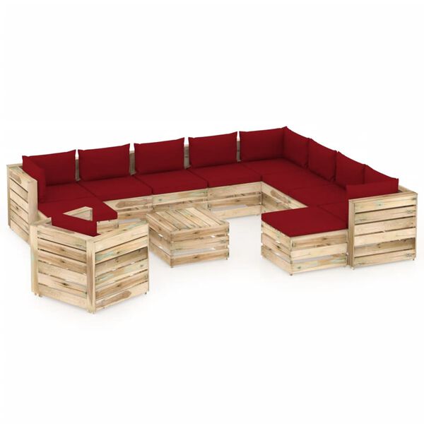 vidaXL 12-tlg. Garten-Lounge-Set mit Kissen Gr&uuml;n Impr&auml;gniertes Holz