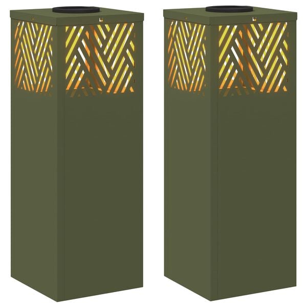 vidaXL Solar LED Weg Licht 2 pcs Olive Gr&uuml;n Kalt gewalzter Stahl