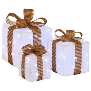 vidaXL Beleuchtete Weihnachtsgeschenkbox 3 stk. 64 LEDs Kaltwei&szlig;