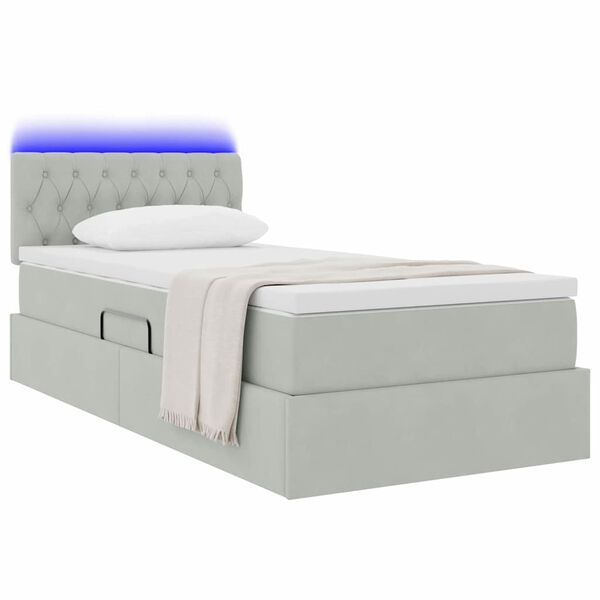 vidaXL Bett mit Stauraum und LED mit LED Hellgrau 90 x 190 cm Samt