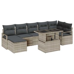 vidaXL Garten-Sofa-Set mit Speicher 8 pcs Hellgrau Poly Rattan