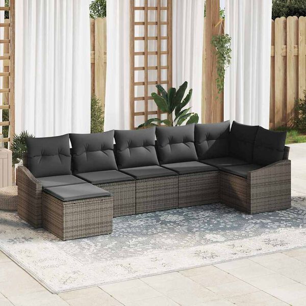 vidaXL Sofa Set mit Kissen 7 pcs Grau Poly Rattan