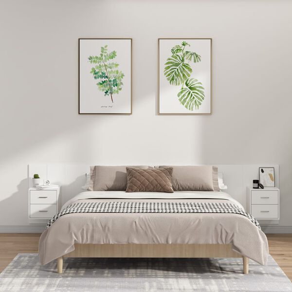 vidaXL Bettkopfteil mit Nachttischen Weiß Holzwerkstoff