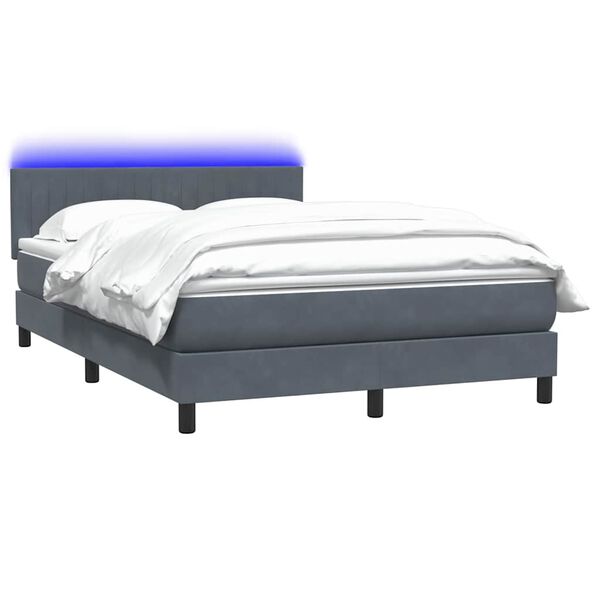 vidaXL Boxspringbett mit Matratze & LED Dunkelgrau 140x210 cm Samt