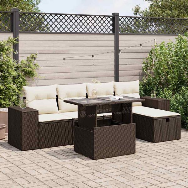 vidaXL 6-tlg. Garten-Sofagarnitur mit Kissen Braun Poly Rattan