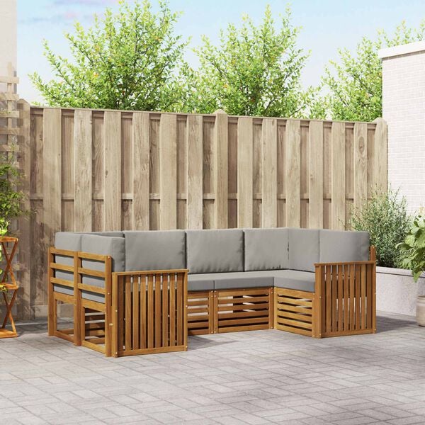 vidaXL Sofagarnituren 6 pcs Nat&uuml;rlich und Hellgrau Massivholz Akazie