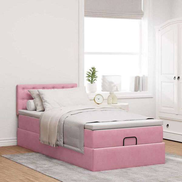 vidaXL Ottoman-Bett mit Matratze Rosa 100x200 cm Samt