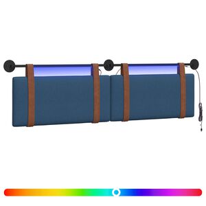 vidaXL H&auml;ngendes Kopfteil Mit LED Licht Blau Antikes PU