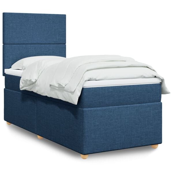 vidaXL Boxspringbett mit Matratze Blau 100x200 cm Stoff