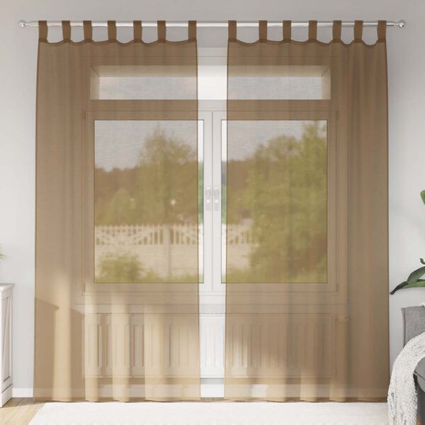 vidaXL Voile Vorh&auml;nge mit Schlaufen 2 Stk. Hellbraun 140x225 cm