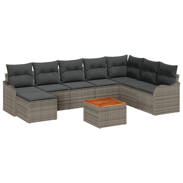 vidaXL Gartensofa-set mit Speicher 9 pcs Grau Poly-Rattan