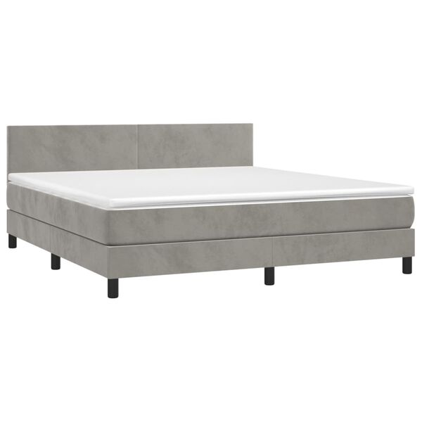 vidaXL Boxspringbett mit Matratze & LED Hellgrau 180x200 cm Samt