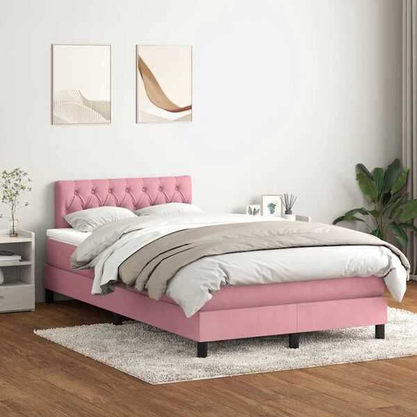 vidaXL Boxspringbett mit Matratze & LED Rosa 120x210 cm Samt