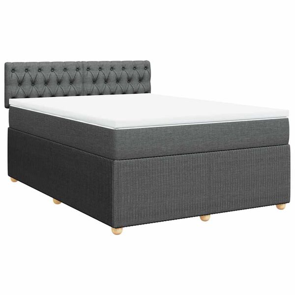 vidaXL Boxspringbett mit Matratze Dunkelgrau 140x200 cm Stoff