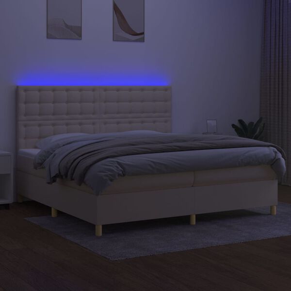 vidaXL Boxspringbett mit Matratze & LED Creme 200x200 cm Stoff