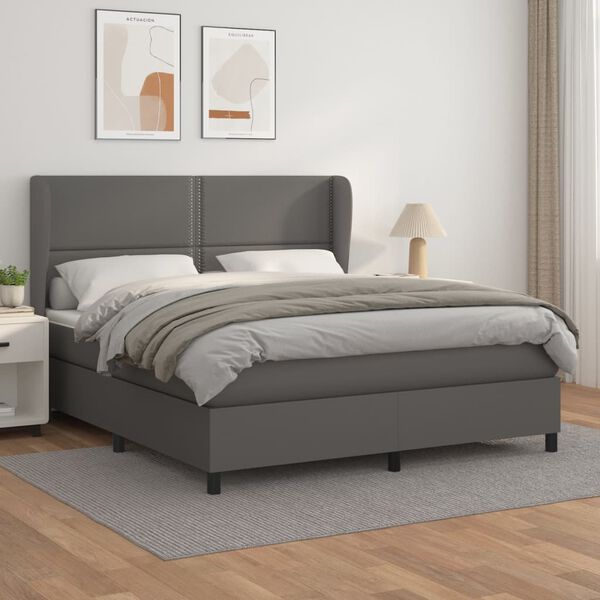 vidaXL Boxspringbett mit Matratze Grau 180x200 cm Kunstleder