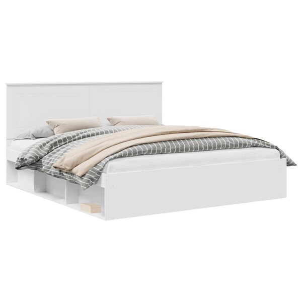 vidaXL Bettrahmen mit Kopfteil Wei&szlig; 200 x 200 cm Massives Kiefernholz