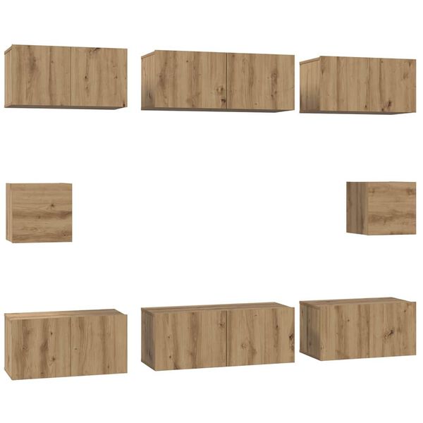 vidaXL TV-Schrankset Wandmontiert 8 pcs Artisan-Eiche Holzwerkstoff
