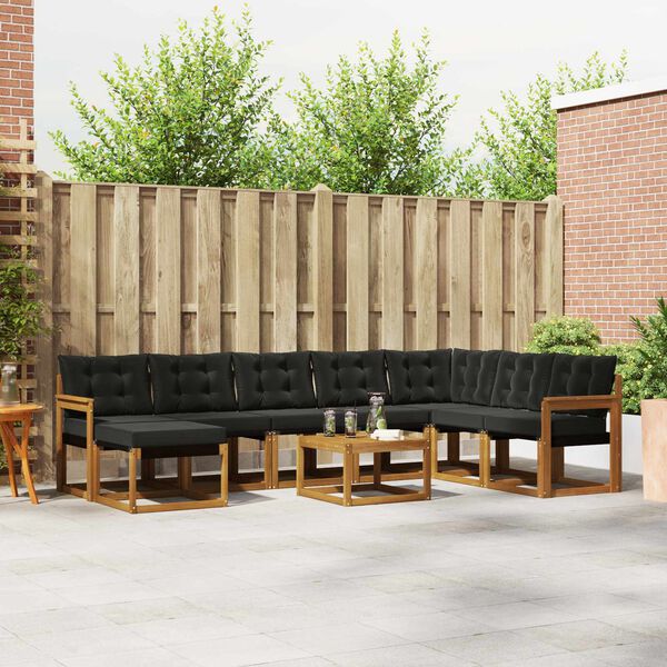 vidaXL Outdoor-Sofagarnitur mit Kissen 9 pcs Nat&uuml;rlich und Schwarz
