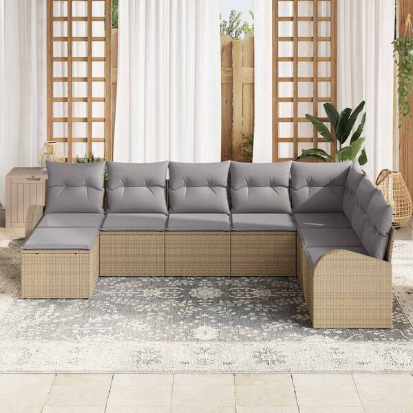 vidaXL Sofa Set mit Kissen 8 pcs Beige und hellgrau Poly-Rattan
