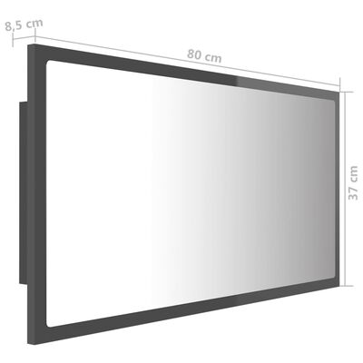 vidaXL LED-Badspiegel Hochglanz-Grau 80x8,5x37 cm Acryl