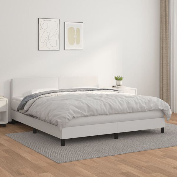 vidaXL Boxspringbett mit Matratze Weiß 180x200 cm Kunstleder