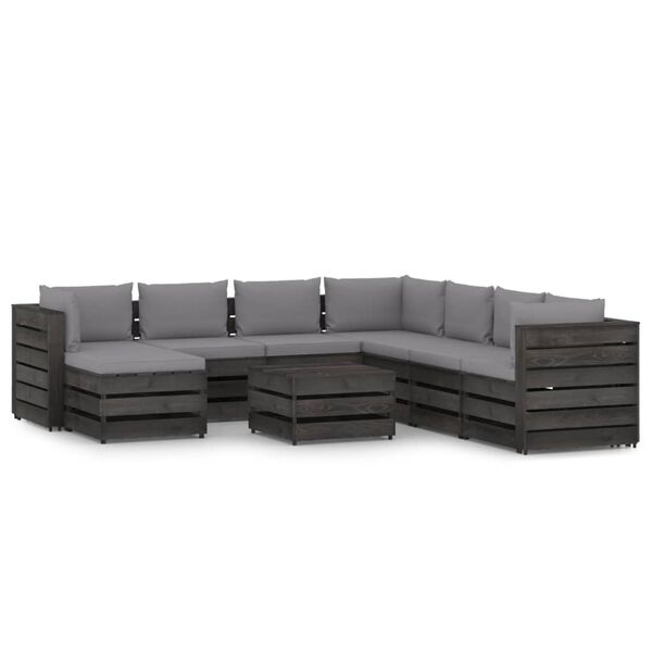 vidaXL 9-tlg. Garten-Lounge-Set mit Kissen Grau Impr&auml;gniertes Holz