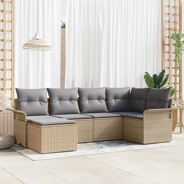 vidaXL Gartensofa-set mit Speicher 6 pcs Beige Poly-Rattan