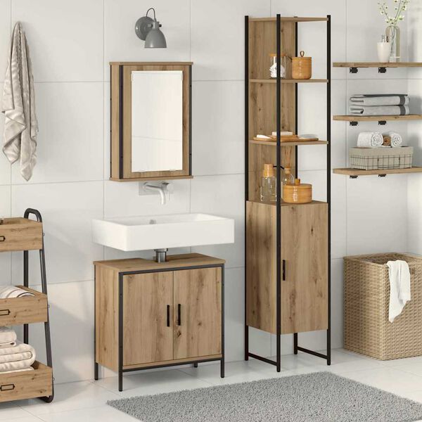 vidaXL Badezimmerm&ouml;bel Set mit Regal mit T&uuml;r 3 pcs Braun Holzwerkstoff