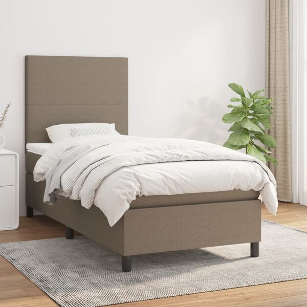 vidaXL Boxspringbett mit Matratze Taupe 90x200 cm Stoff