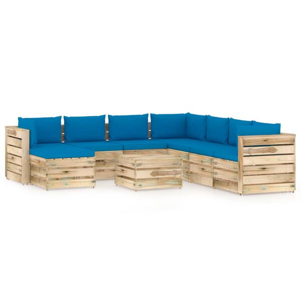 vidaXL 9-tlg. Garten-Lounge-Set mit Kissen Gr&uuml;n Impr&auml;gniertes Holz
