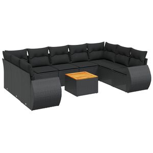 vidaXL 10-tlg. Garten-Sofagarnitur mit Kissen Schwarz Poly Rattan
