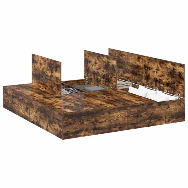 vidaXL Aufbewahrungsbettgestell Geräucherte Eiche 180 x 200 cm